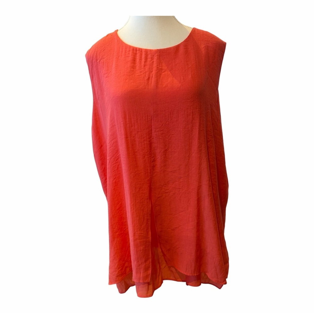 Christina Coral Layered Chiffon Sleeveless Tunic Split Front Flowy Top L